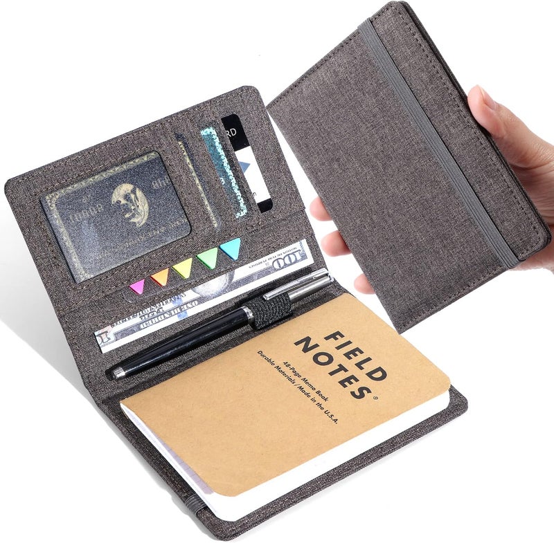Plinyvel Notebook Cover for Field Notes 3.5"x5.5" - Waterproof Organizer with Pen Loop Holder and Card Slots, Travel Journal Accessories, Fits 3.5x5.5 Inch Pocket Notebooks (Brown) - Image 1